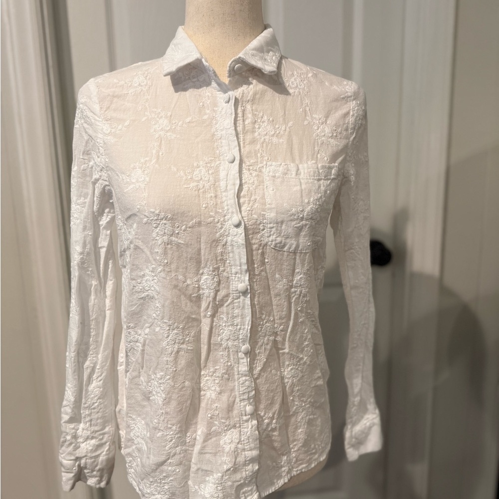 Peace n Love Long Sleeve White Textured Button Front Top Size S/M